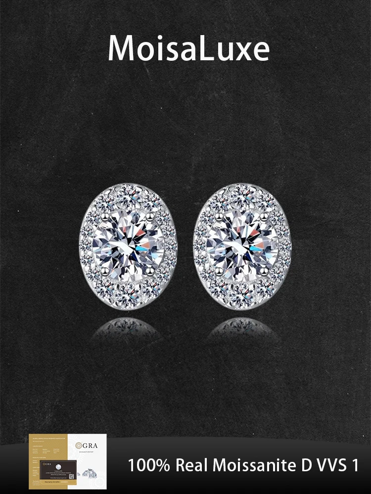 

MoisaLuxe Official Store Moissanite Plata Sterling 925 Silver Oval Bag Simple Earrings For Fashion Jewelry Women Hoops Piercing