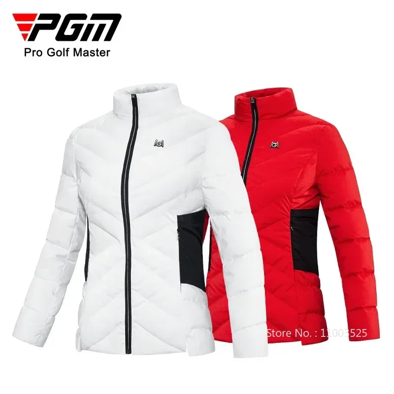 Pgm pato branco para baixo casaco de golfe feminino inverno leve jaquetas de golfe senhoras gola lapela quente outerwear jaquetas à prova dwaterproof água