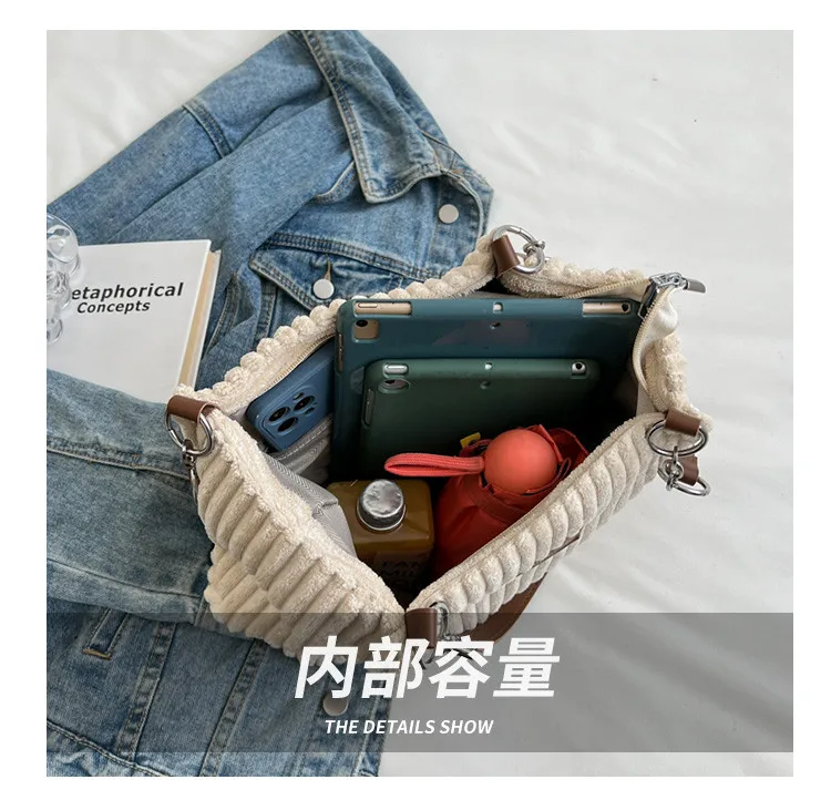 Winter Corduroy women Handbags Travel female chain Shoulder Bag Large Capacity Brand design big totes bolsas Commuting hand bag