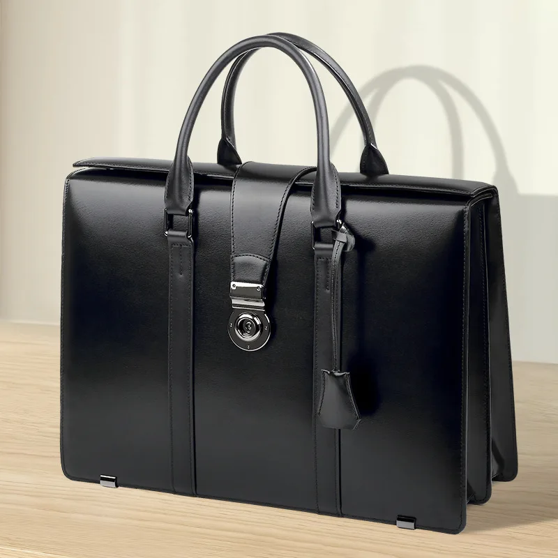 New Genuine Leather Bag With Combination Lock, Briefcase For Commuting And Business, Large Capacity Cowhide Men's Handbag
