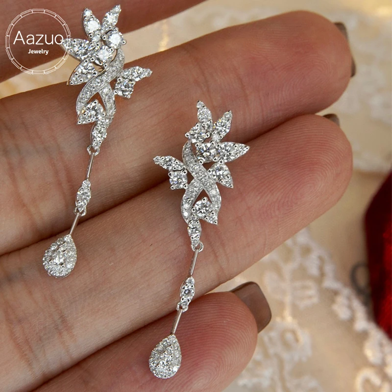 Aazuo Luxury18K White Gold Real Diamond 1.02ct High Quality Fairy Drop Chain Stud Earrings Gifted For Women Senior Banquet Au750