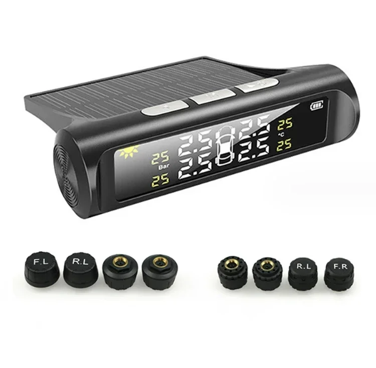 Car Tpms Tire Pressure Monitoring System Solar Charging Hd Digital Lcd Display Auto Alarms Wireless External Sensors Tpms