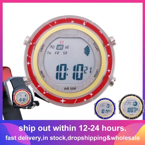 Motorcycle Digital Clock Waterproof Stick-On Motorbike Mount Watch Luminous Dial Clock For Most Motorcycles SUVs Autos Cars
