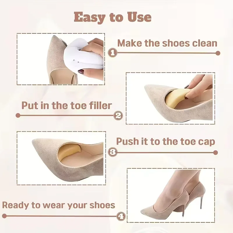 2 Paar Zehenpolster für Schuhe, Unisex-Einlegesohlen, Zehenfüller aus Schaumstoff, Werkzeuge zur Schuhmontage – Detail 1