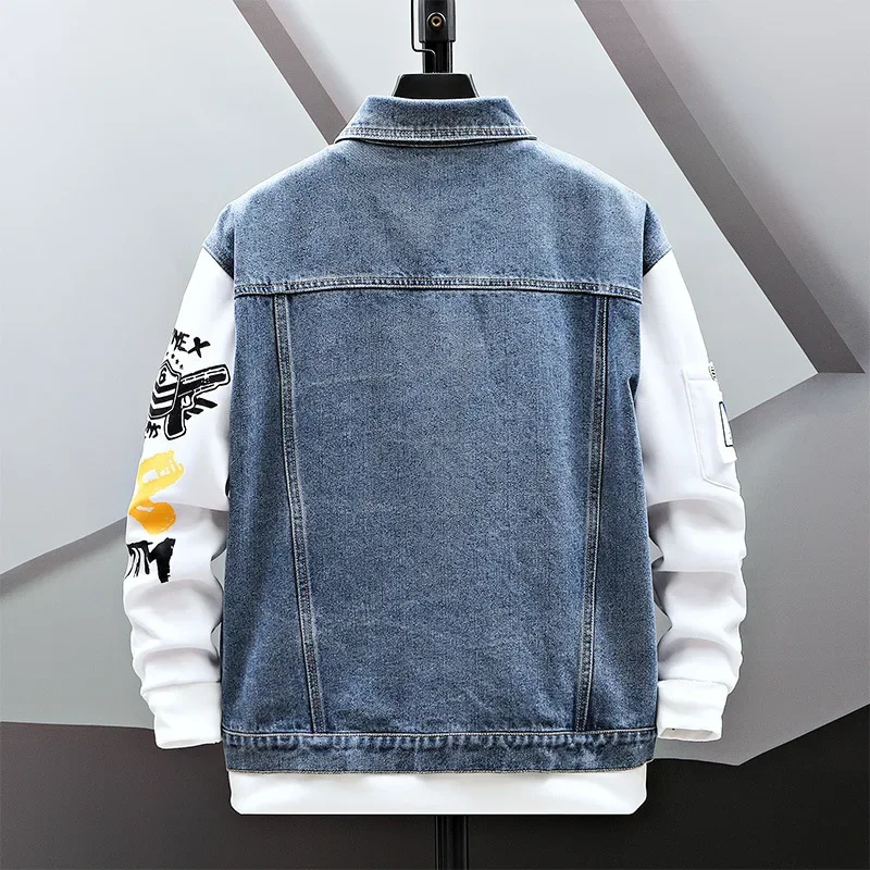 MaiDangDi New Men's Spring and Autumn European and American Fashion Brand Loose Denim Jackets Casual Splicing Button Trendy Coat