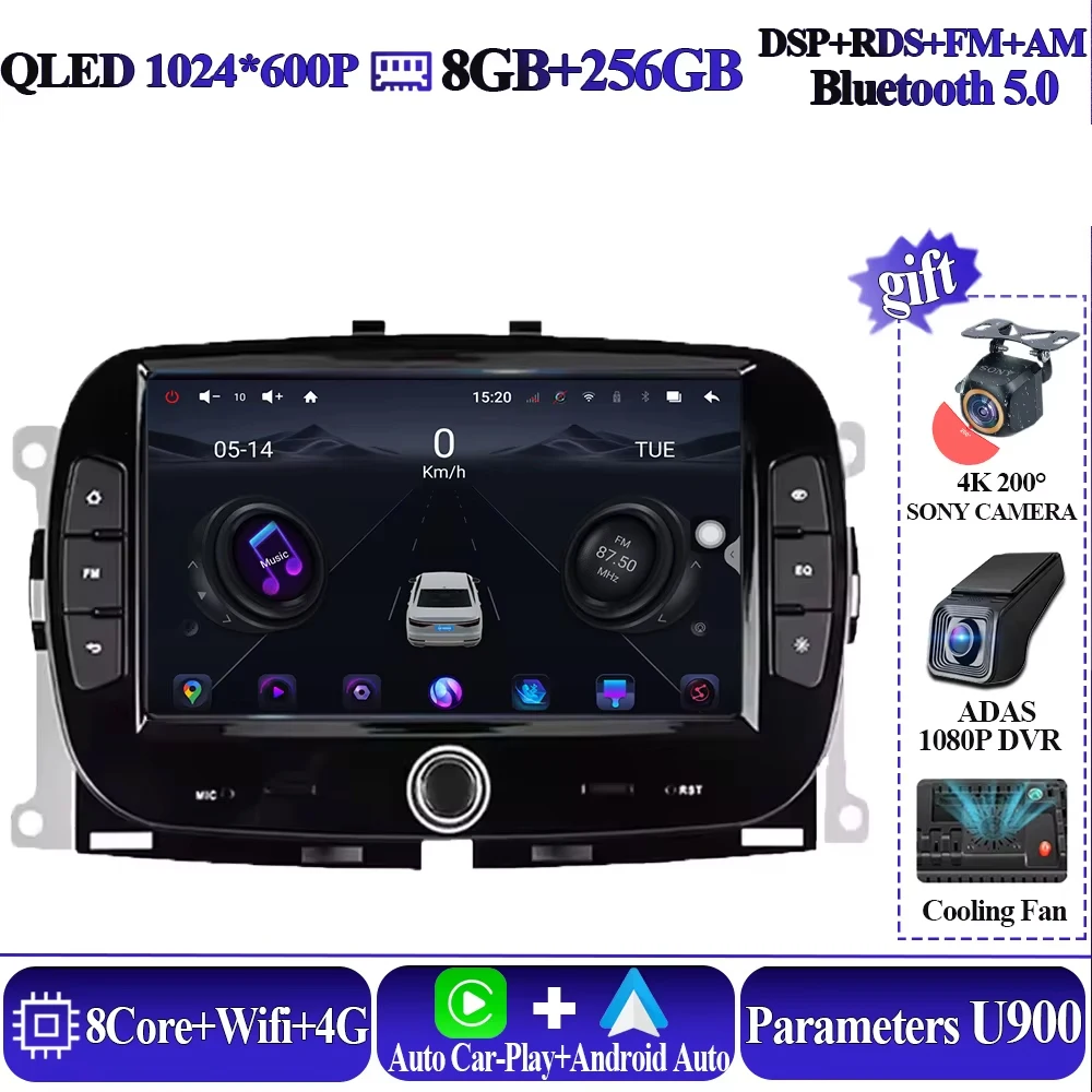 Android 16 Draadloze Carplay Voor FIAT 500 2016 2017 2018 2019 Intelligent Systeem 8 core Auto Multimedia Speler 5G Touch display