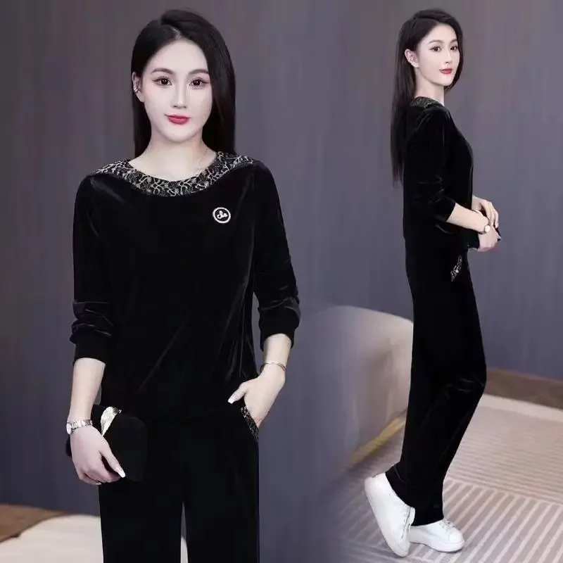 Slimming and Casual 2025 Autumn New Long Straight Pants Suit Gold Velvet Fashionable Temperament Age-reducing