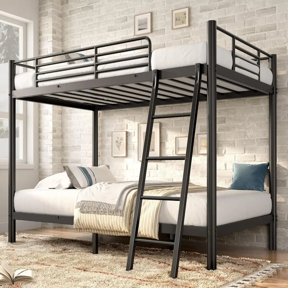 

Sturdy Metal Twin Over Twin Bunk Bed with Ladder, Safe for Teens, Space-Saving for Dorms and Small Rooms, Easy Assembly, Black