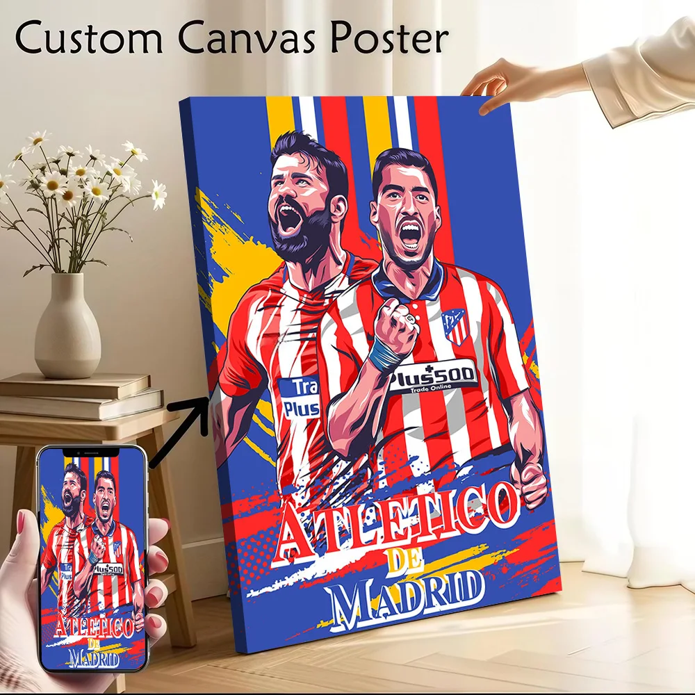 Pôster em Lona do Atletico de Madrid Personalizável, Pintura em Lona Impressa para Fãs, Decoração Moderna para Casa
