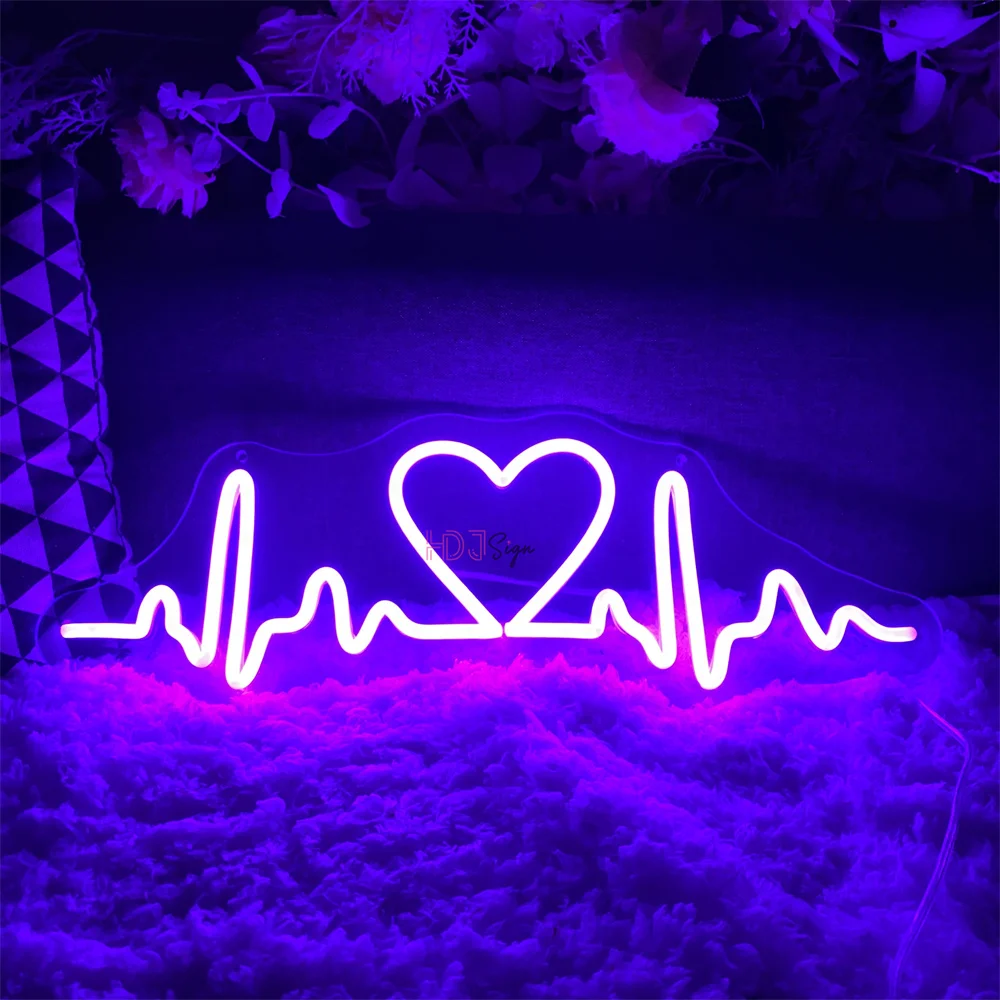 Imagem -02 - Eletrocardiograma Neon Led Sign Luzes Led Personalizadas Usb Decoração da Parede do Quarto Casamento Decoração de Aniversário