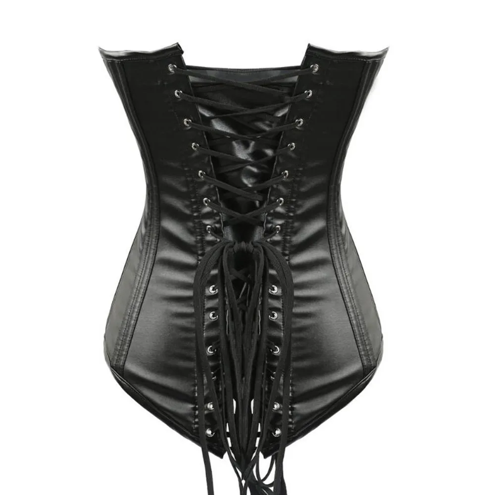 Leather Corsets and Bustiers Sexy Women\'s Lace Up Plus Size Overbust Corselet Gothic Zipper Waist Trainer Corset Top Vest