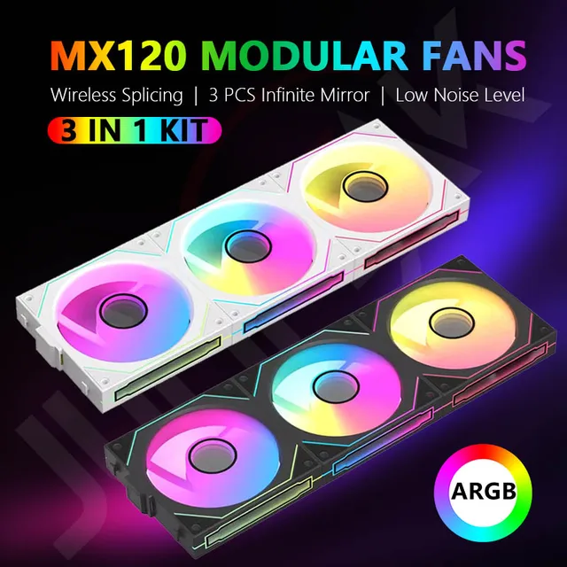 JUMPEAK MX120 360mm Modułowy bezprzewodowy wentylator chłodzący 120mm do obudowy PC ARGB Nieskończony efekt światła lustrzanego do wentylatora chłodnicy wodnej
