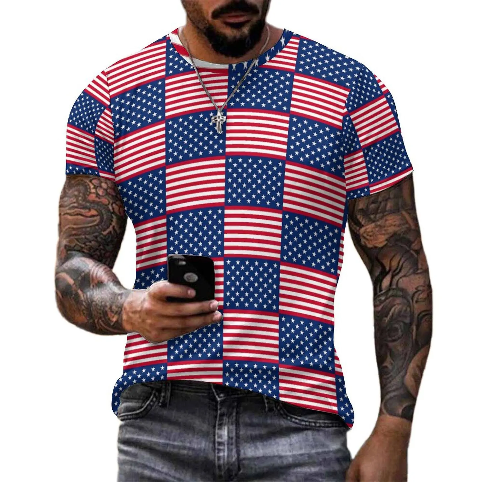 American Flag T-Shirt For Couple US National Day Graphic O Neck T Shirts Vintage Clothes Short-Sleeve Classic Oversized Tees