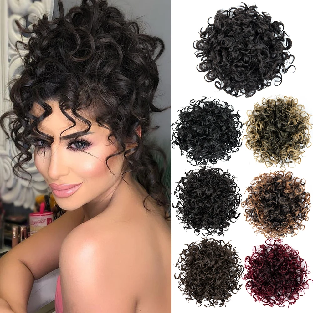 Billige Hochs teck frisur Brötchen chaotisch Haar Chignon für Frauen flauschige synthetische lockige postiche Chignon gefälschte Kordel zug Haarteil