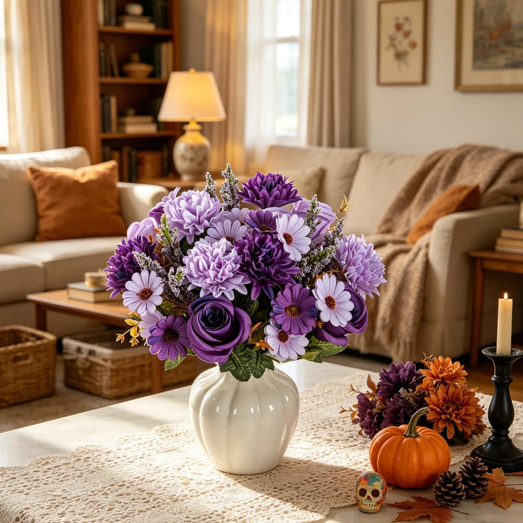 Künstliche Blumen Seidenrosen Knollenchrysanthemen Hochzeits-Brautstrauß Festival Heim Zimmer Herbst Halloween Deko DIY Geschenke – Detail 6