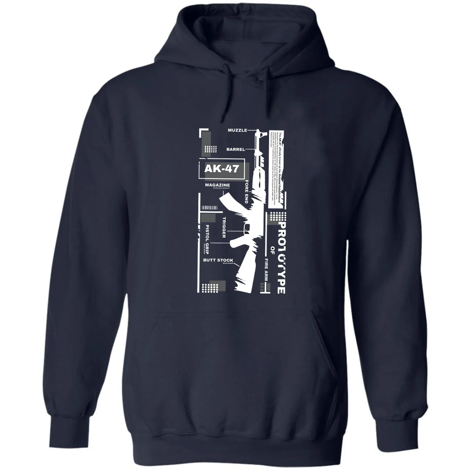 Prototype of Fire Arm - Retro AK-47 Assault Rifle Manual Instructions Pullover Hoodie Comfortable Cotton Casual Mens Sweatshirt