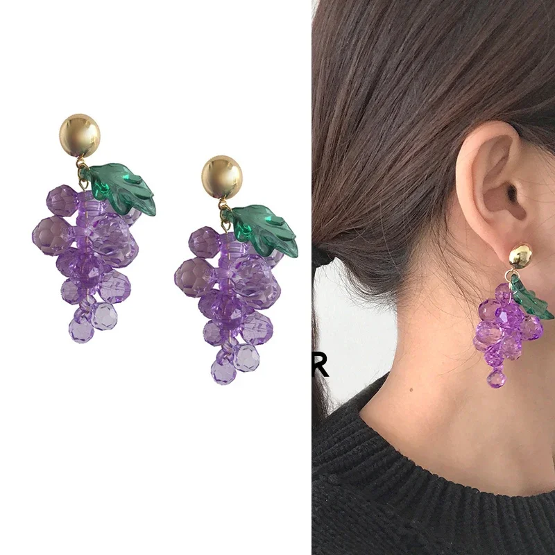 2020 Fahion Resin Big Purple Grapes Bunch shape Drop Earrings For Women Lady Party Brincos