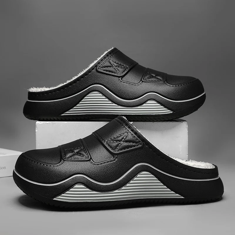 

Winter New Men Women Cotton Slippers Warm Shoes Outdoor Indoor Flats Mens Non-slip Waterproof House Plush Warm Cotton Slippers