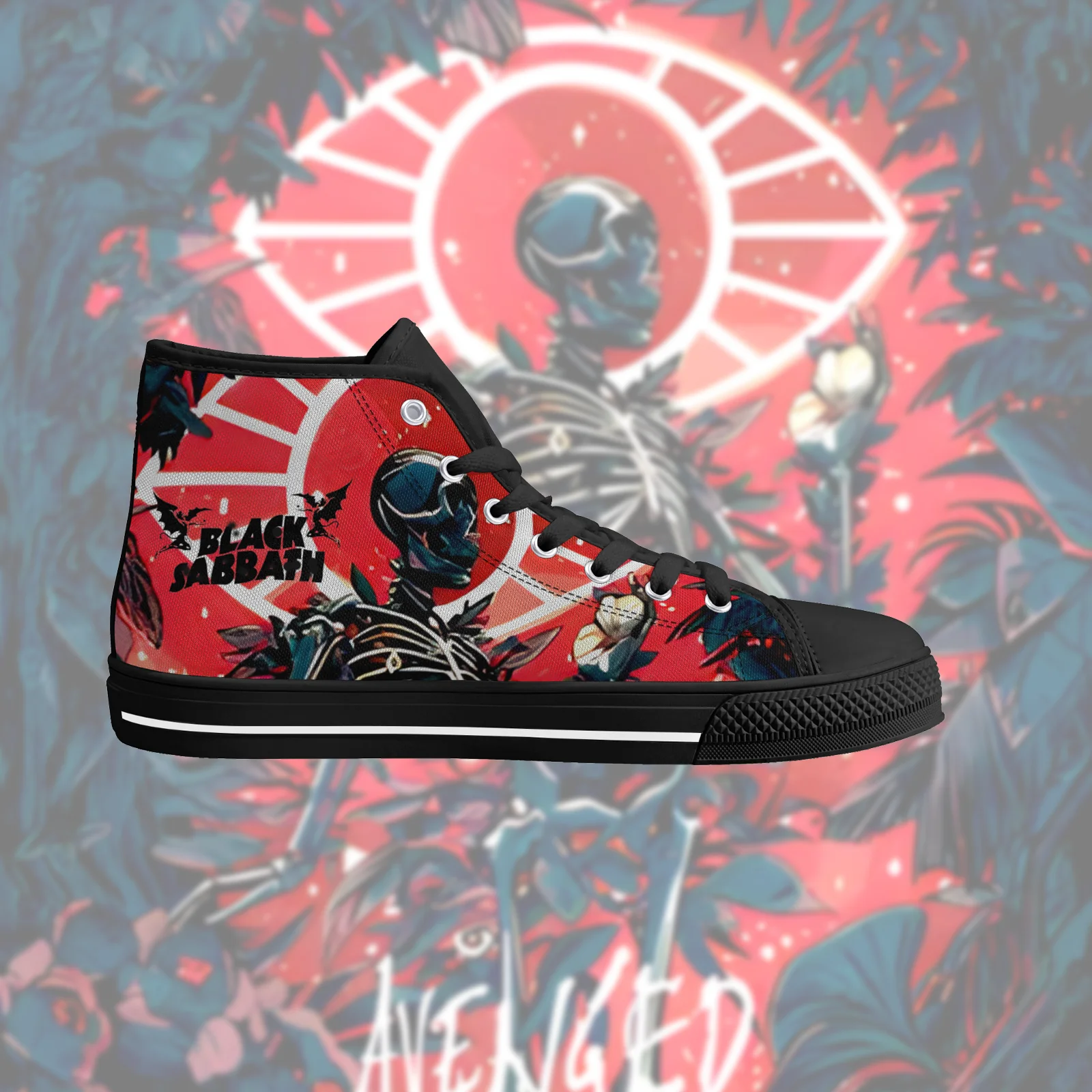 

Black heavy metal dark style classic high top canvas shoes flat sneakers fashion and trendy athletic shoes for men and women