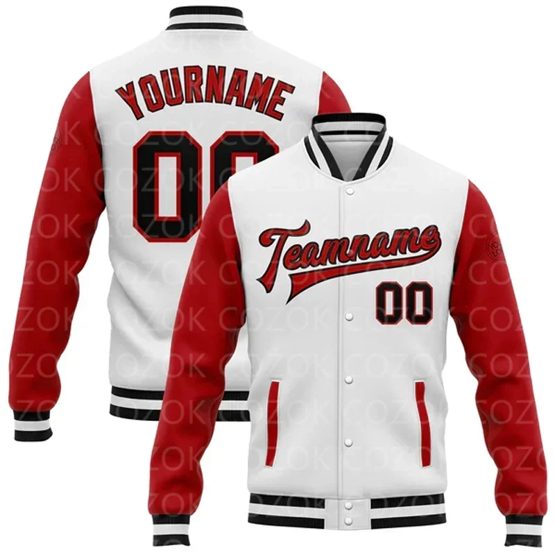 Custom White Orange 3D Printed Raglan Sleeve Baseball Button Jacket Bomber Full-Snap Varsity Letterman Jacket