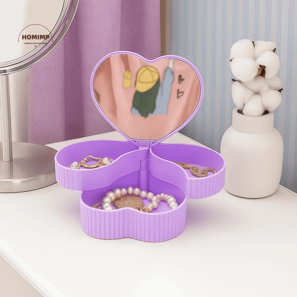 

Rotating Heart Shape Jewelry Boxes Double Layer With Mirror Jewelry Organizer Large Capacity Jewelry Storage Boxes