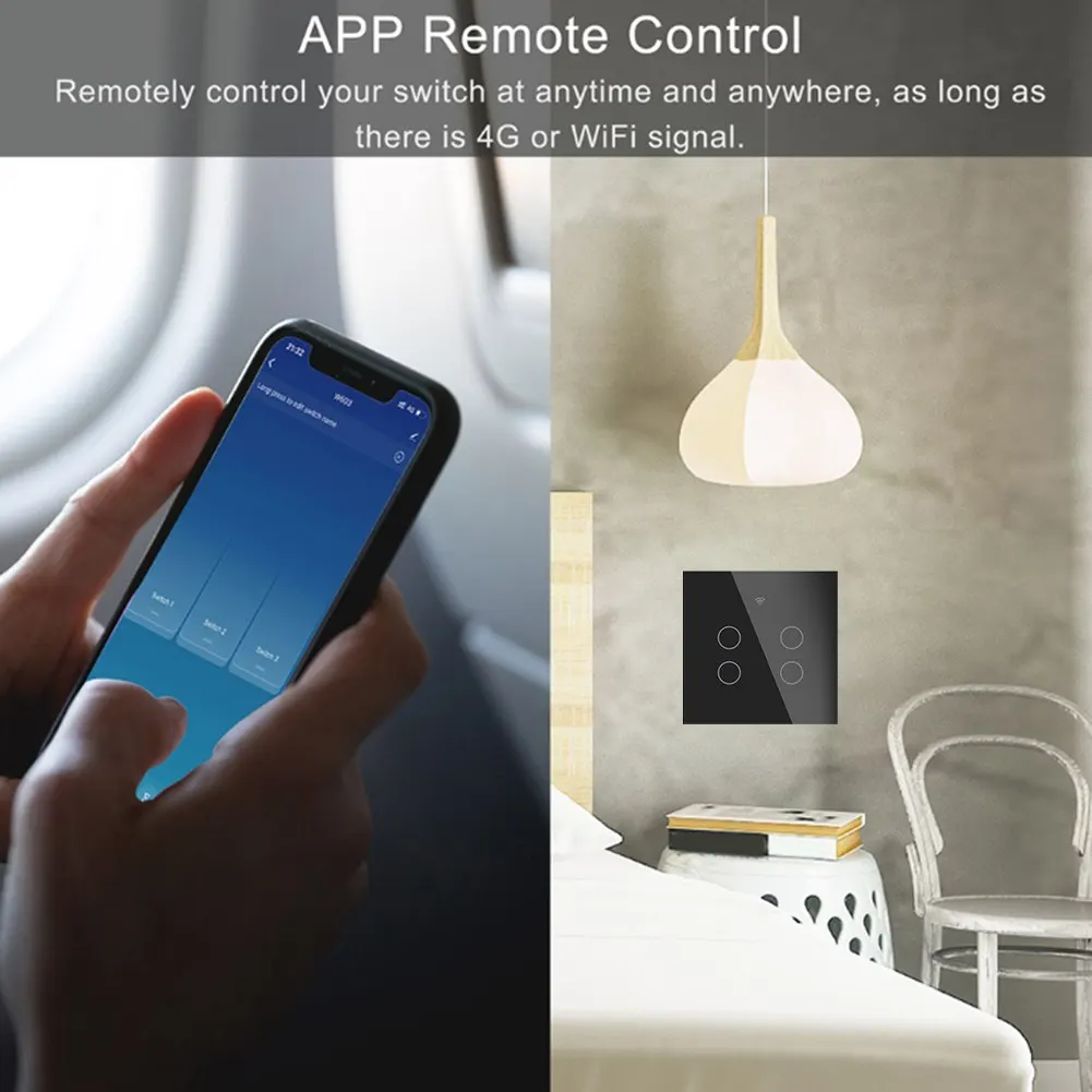 Capacitor Included 4 Gang Switch for Home Automation 86*86*35mm Smart Switch With Voice Control Hands-free Control