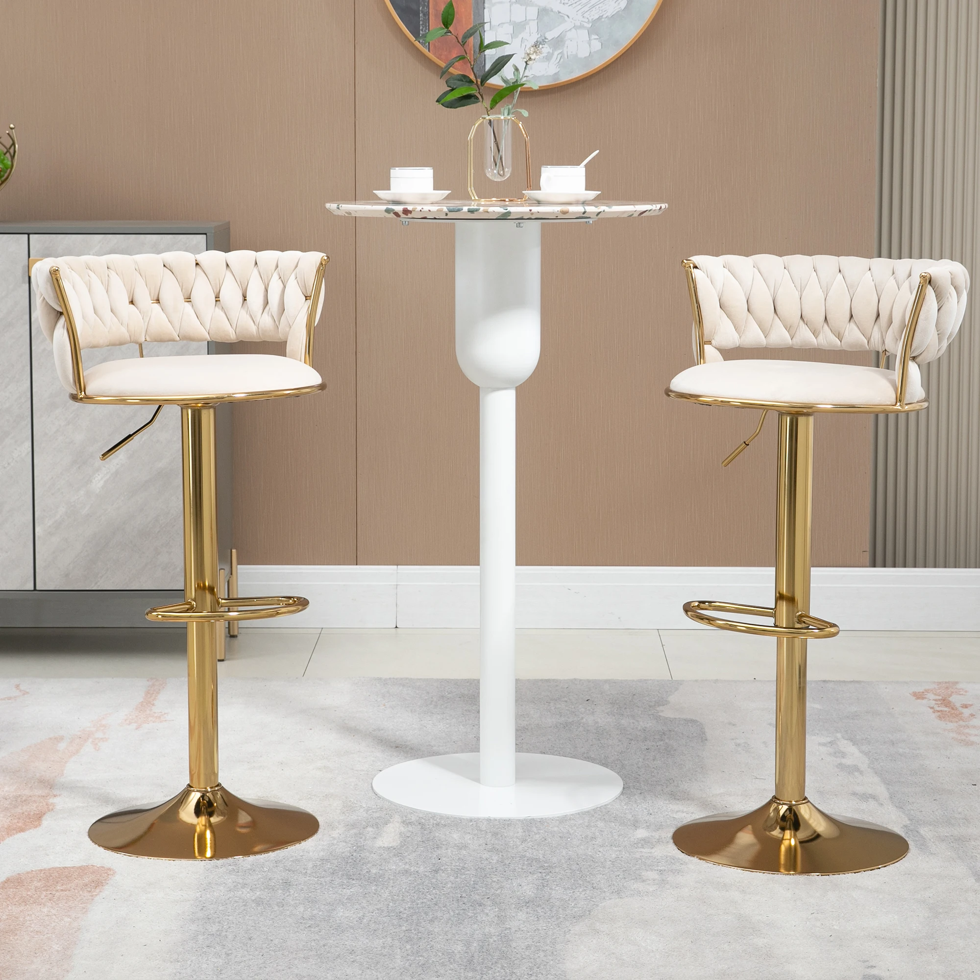 LVHOM Modern Velvet 360 °   Taburetes de bar giratorios, taburetes de bar con altura ajustable, sillas de bar acolchadas suaves para isla de cocina