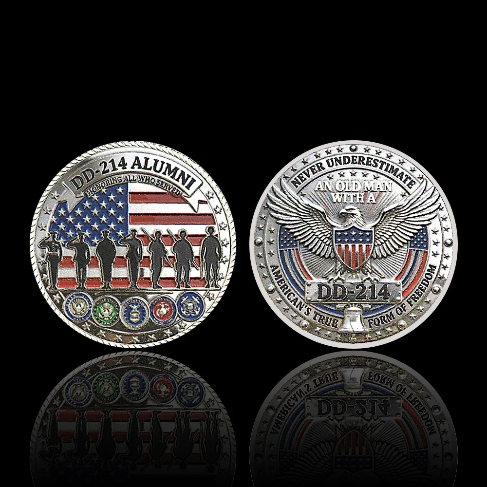 Military Veteran Collector Coin DD-214 Commemorative Token, U.S. Armed Forces Tribute Patriotic Gift for Service Members replica