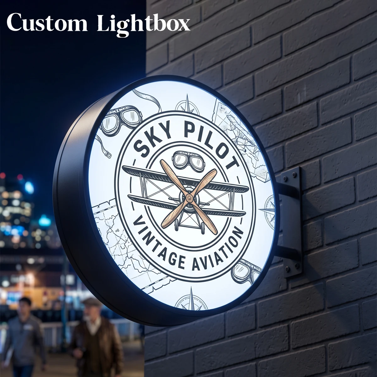 Custom Round LED Lights Box Double-Sided Outdoor Business Sign Illuminated Storefront Sign Personalized Logo Sign for Shops