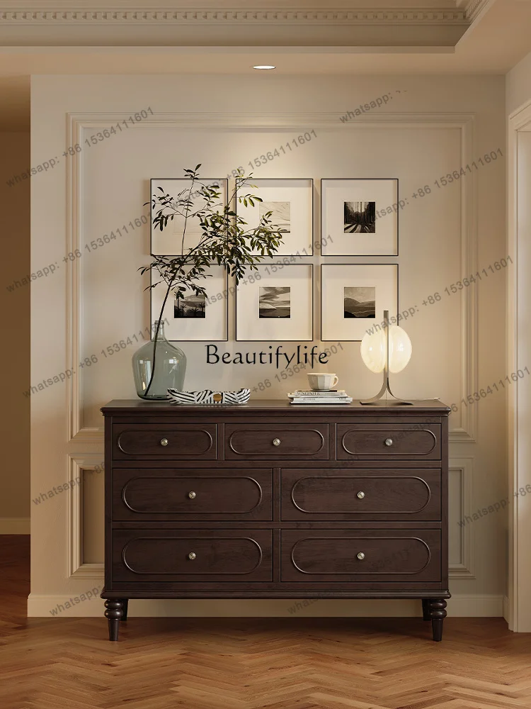 LX French Retro Solid Wood Chest Small Apartment Bedroom Seven Chest Cabinet American Master Bedroom Storage