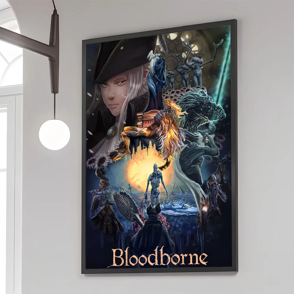 1PC Bloodborne Game Poster Movie Sticky Posters Retro Kraft Paper Sticker DIY Room Bar Cafe Aesthetic Art Wall Painting