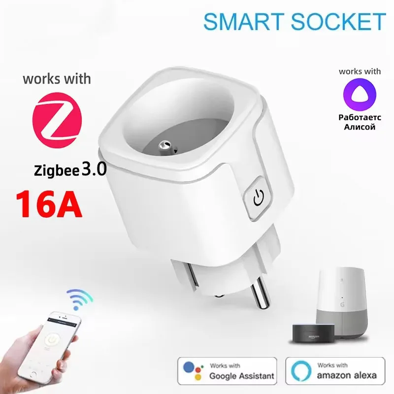 Zigbee 3.0 16/20A EU Smart-Steckdose mit Stromüberwachung, Sprachsteuerung und Timer-Funktion, Kompatibel mit Tuya, Alexa, Google Home und Smart Life