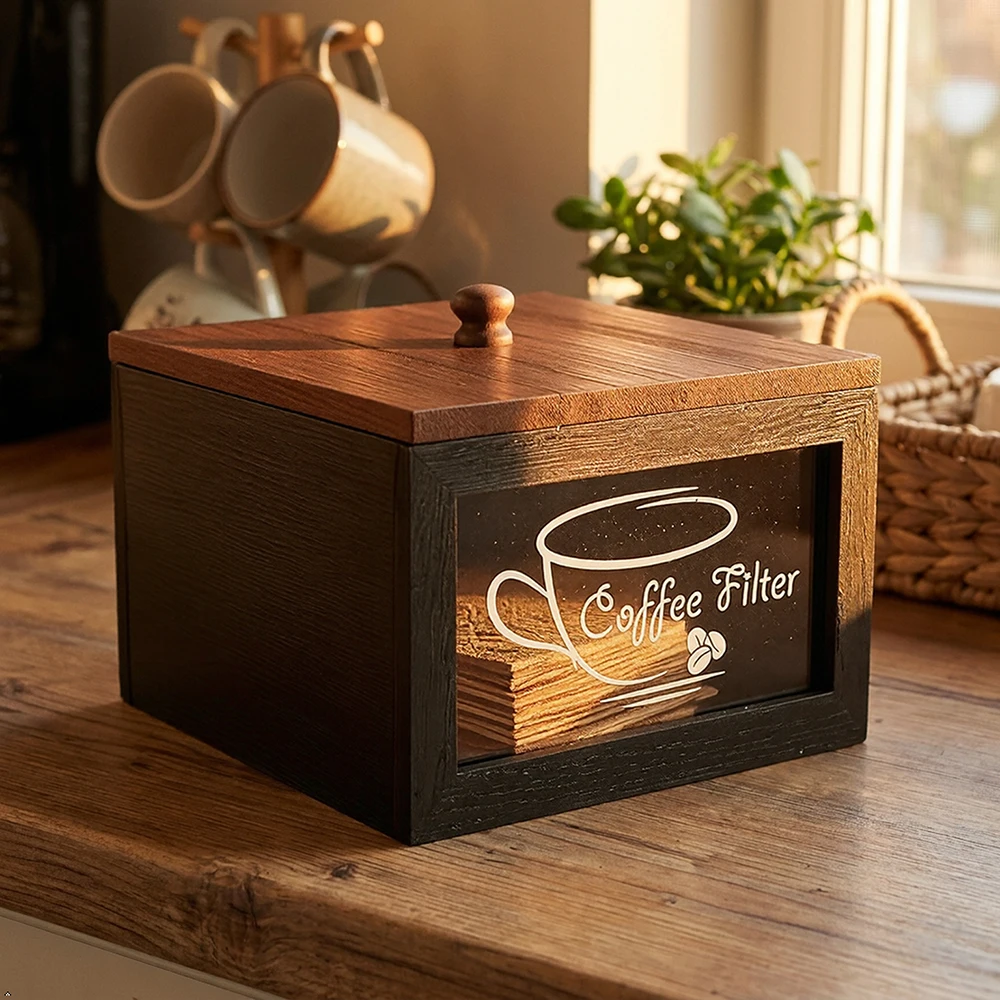 

Coffee Pod Holder Compatible with Nespresso Vertuo K Cup Pods Box Wooden Lid Coffee Bar Organizer