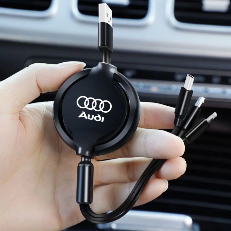 Car Interior 3 In 1 Micro USB Type C Fast Charging Cable For Audi Quattro Q5 Q4 A4 A6 A7 A5 A3 Q3 Q2 A1 A8 TT S1 S3 Q7 SQ5 SQ7