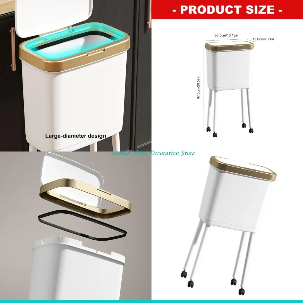

H7BF Wheeled Indoor Trash Can With Flexible 15L Spacious Space Saving Long Leg Design For Kitchen Office
