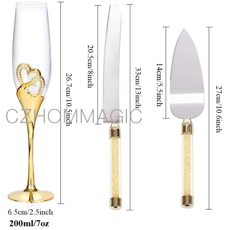 4Pcs/Set,Wedding Champagne Flutes and Cake Knife Server Set,Bride and Groom Toasting Flutes with Cake Cutting Set,Champagne Cup