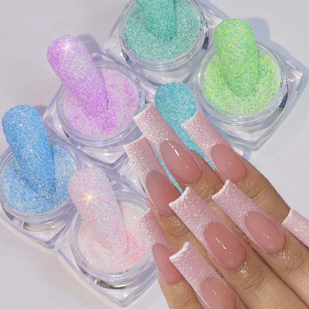 6 frascos * 2.5g pó de açúcar brilhante prego glitter colorido iridescente casaco de doces em pó manicure efeito açúcar poeira pigmento da arte do prego