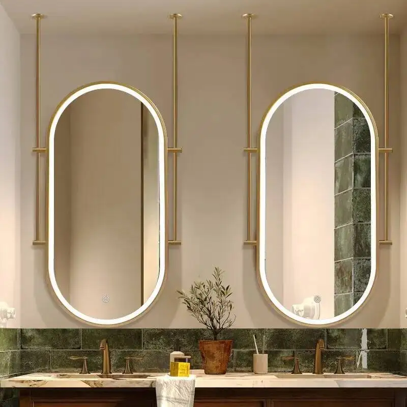 Hotel And Suspended Bathroom Mirror Full Body Hanging Rod Luminous Makeup Ceiling Rotating Sink Double-sided Wall Adhesive