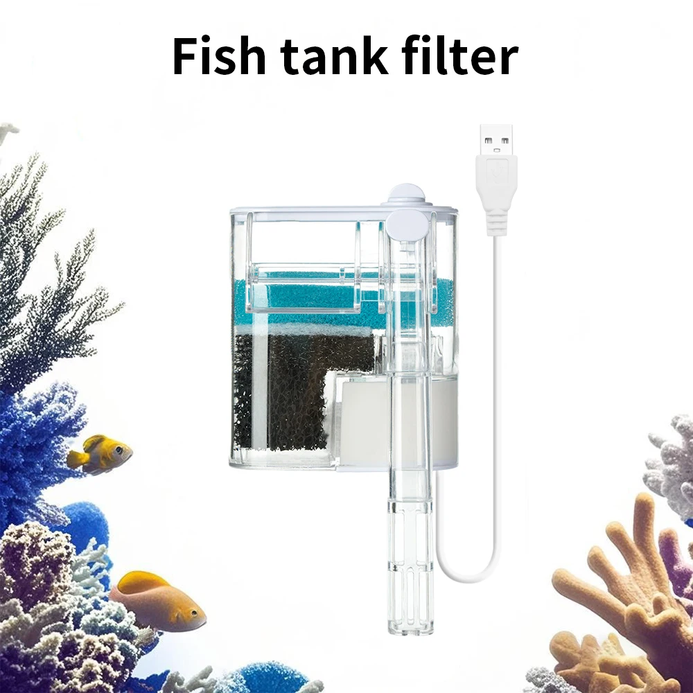 Filtro montado en la pared para pecera, filtro colgante, carga USB de 5V, pequeña bomba de circulación, cascada de purificación de agua
