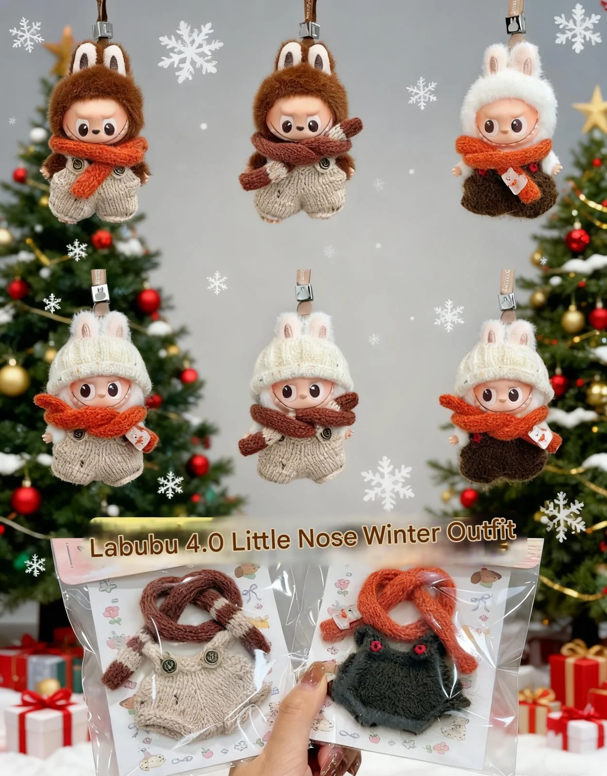 

Mini Labubu 4.0 Одежда и аксессуары: новые зимние рождественские наряды ручной работы, зимние рождественские подарки Labubu