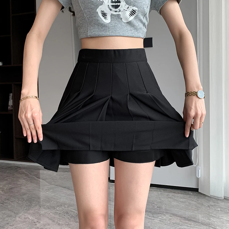 Rimocy Korean Elastic High Waist Pleated Skirt Woman Black Gray Short A-Line Skirts for Women 2023 Summer Jk Uniform Mini Skirt