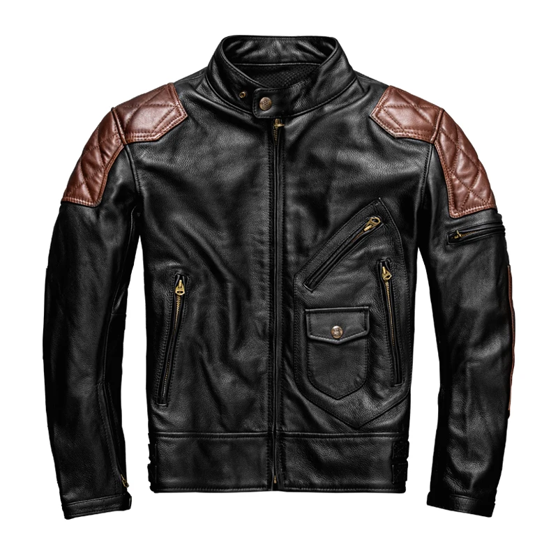 

Men Natural Genuine Leather Clothes Men Motorcycle Jackets Cowhide Leather Jacket Protectors Biker Clothing Mens Coat S-2XL