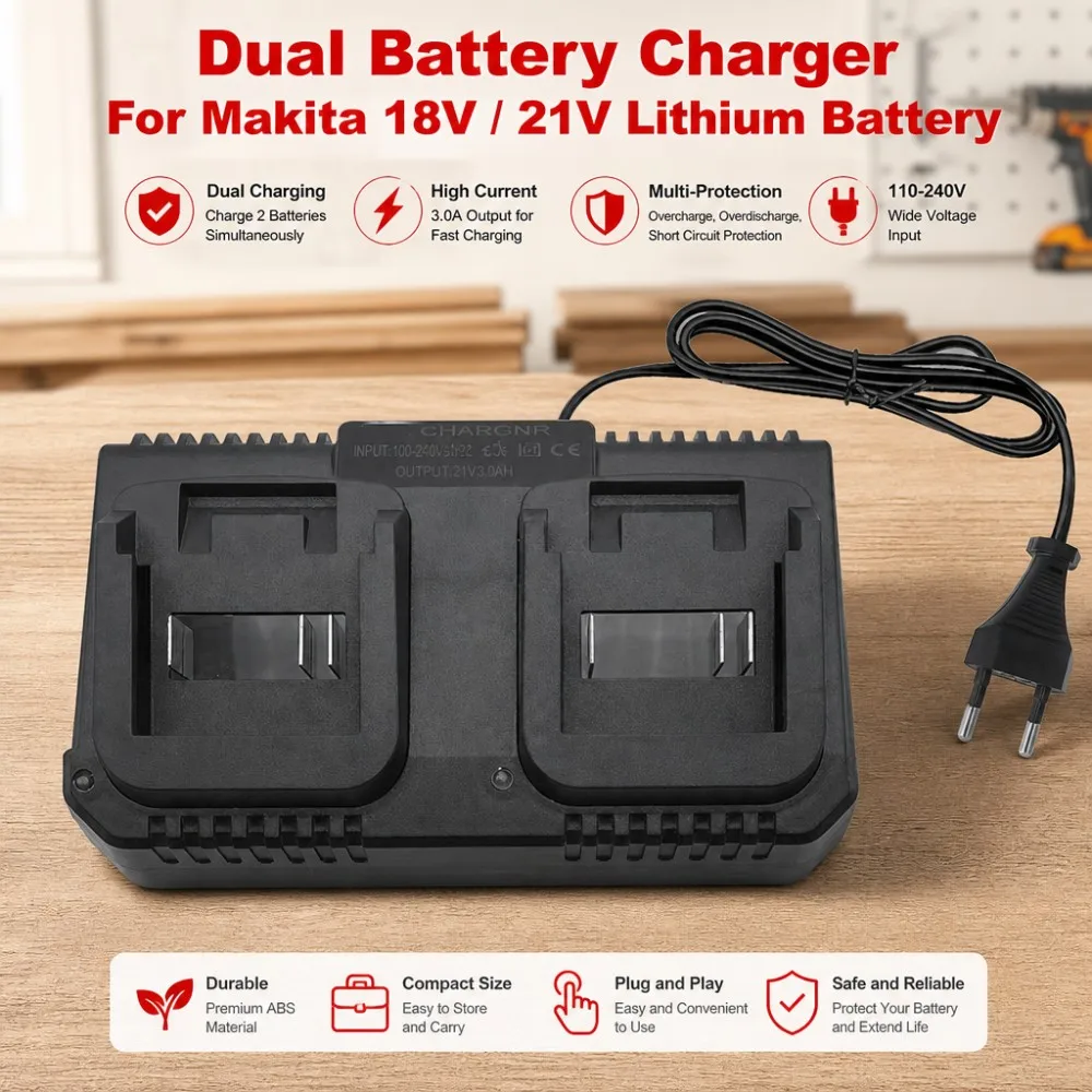 Dual Slot Charger 18V 21V Li-ion Battery Charger for Makita BL1415 BL1815 BL1830 BL1850 Electric Drill Power Tools EU US Plug