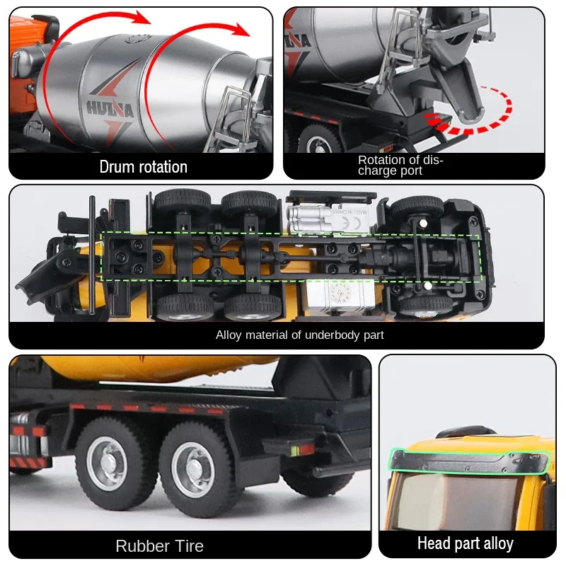 Huina 1/50 Alloy Mixer Truck Pull Back Simulation Dump Truck Model Engineering Car Soil Transport Vehicle Kids Toys Boy Gifts