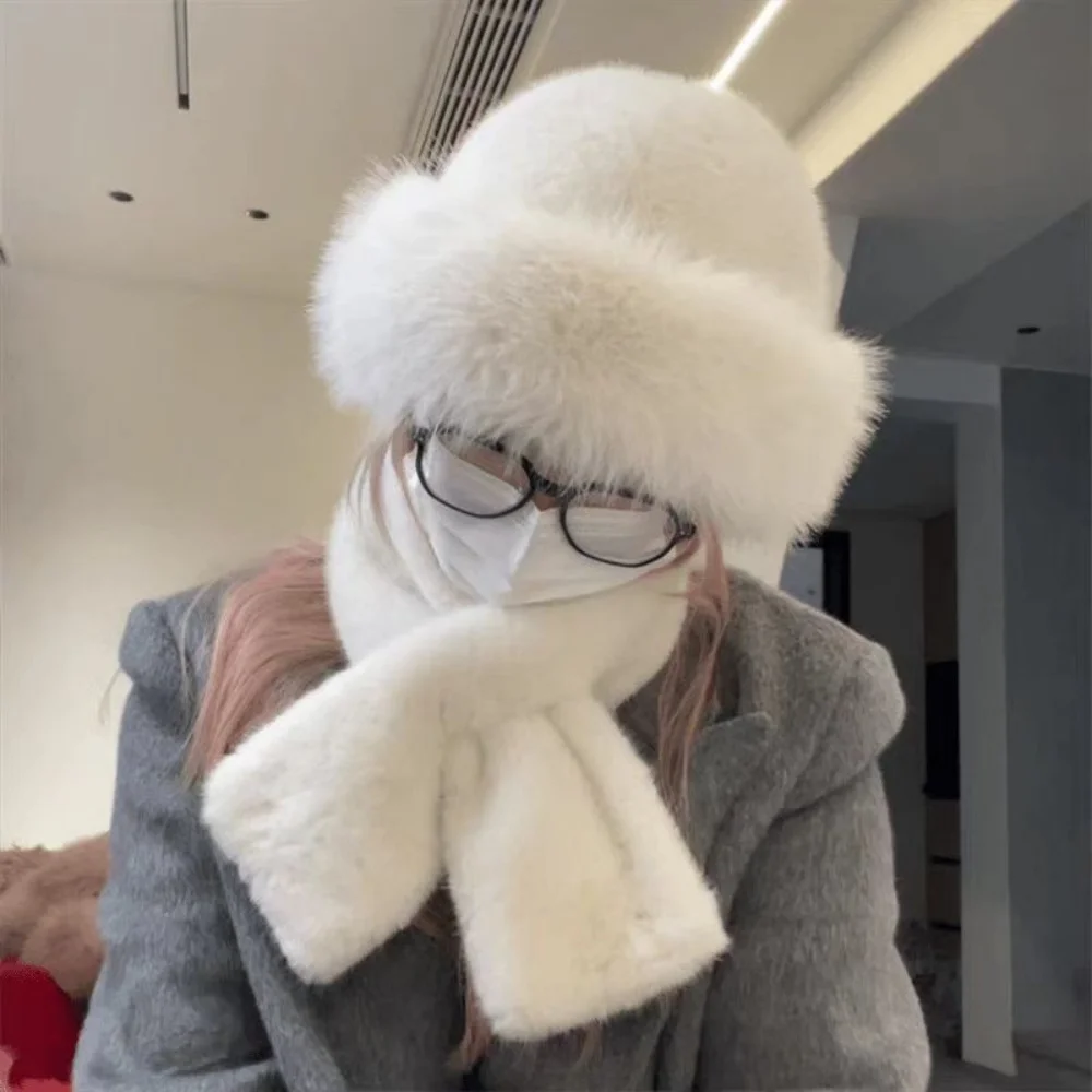 Шляпа из искусственного лисьего меха, комплект шарфов на осень и зиму, теплая защита ушей, рыбацкая шапка, плюшевый комплект из двух предметов