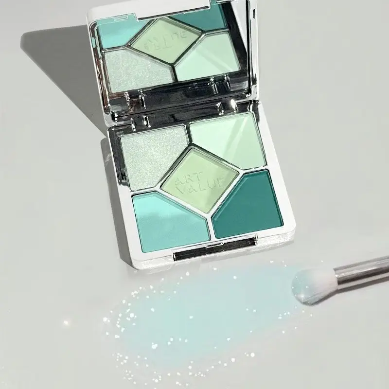 Tavolozza di ombretti lucidi con orsetto carino a 5 colori Verde opaco Glitter Ombretto con paillettes ad alta colore Trucco occhi impermeabile a lunga durata