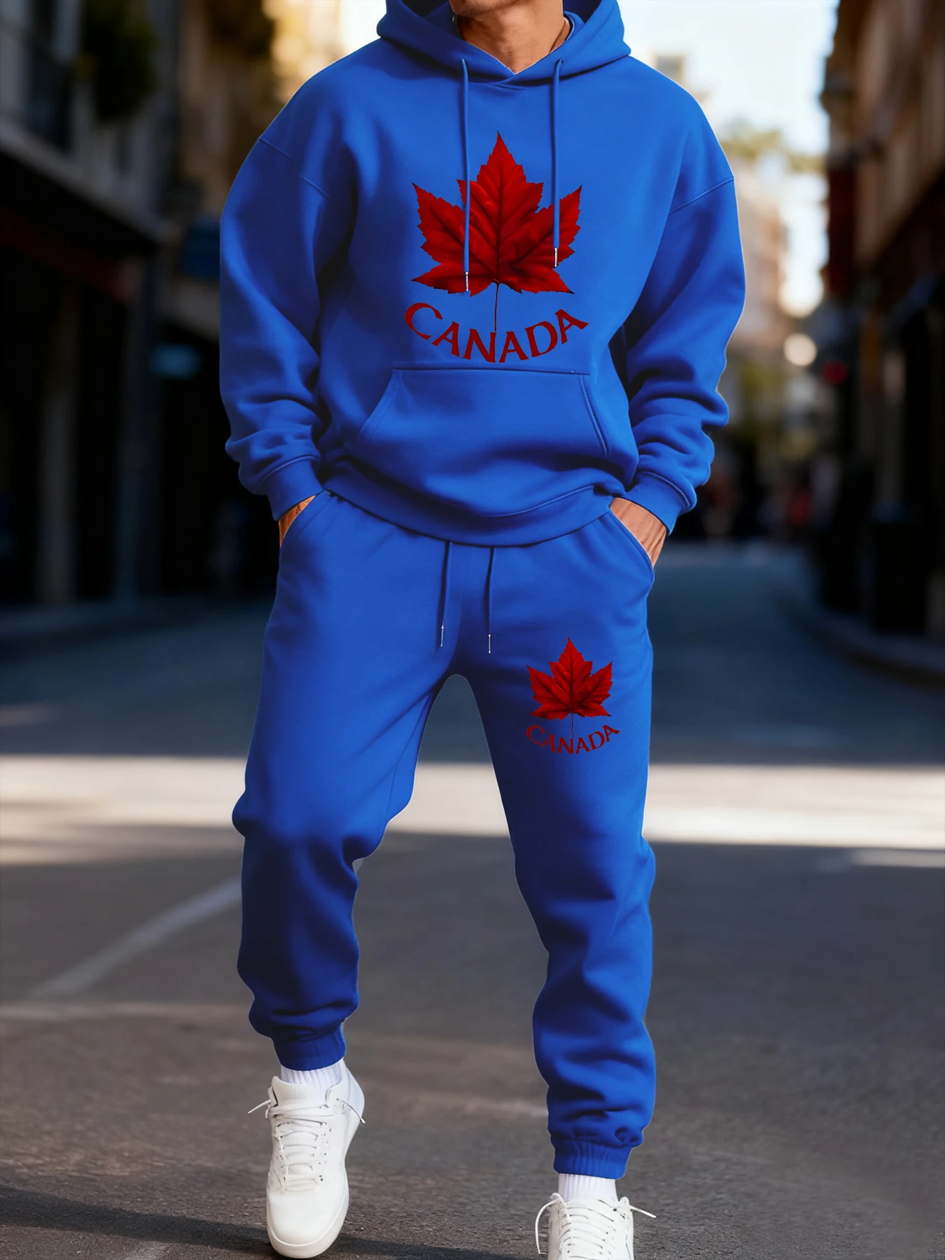 

Canada And Maple Leaf Printed Men Hoodie Set Winter Fashion Two Pices Sets Jogging Loose Streetwear Pocket Fleece Autumn Hoodies