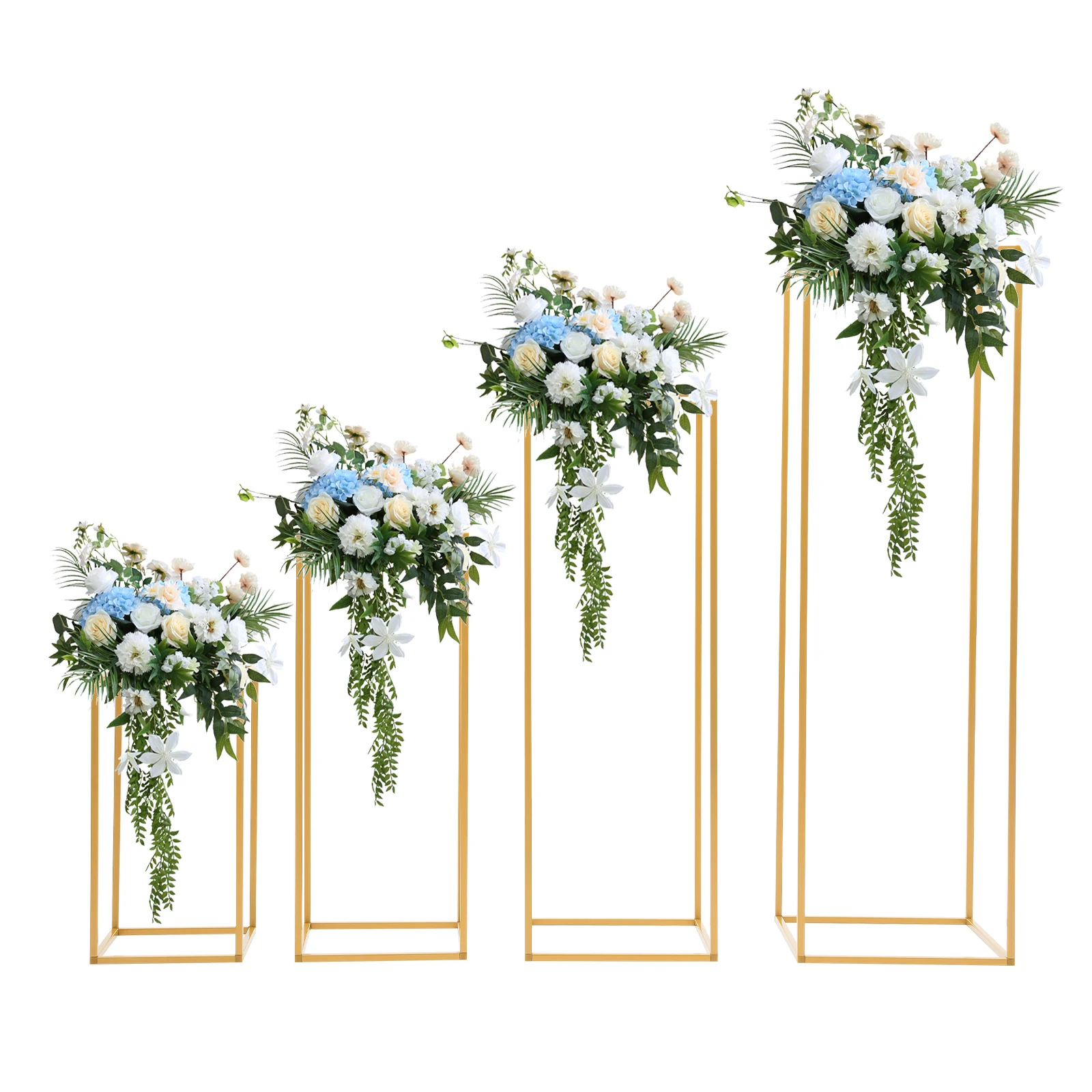 4Pcs Wedding Flower Stand  Floor Vase Set Gold Metal Flowers Column Stand Road Lead Rack Balloon Display Holder for Wedding