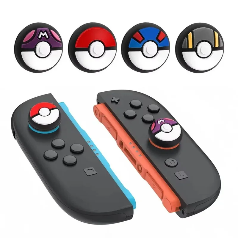 4pcs Cartoon Poke Ball Silicone Rubber Thumb Grip Caps for Nintendo Switch 2 Joy-Con Controller Joystick Grips Protector Cover