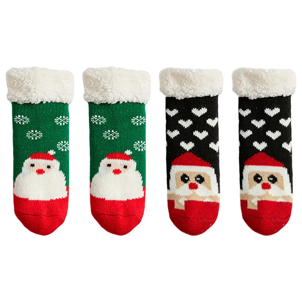 

2pcs Anti-Slip Baby Christmas Themed Thickened Floor For Kids Warm Lamb Toddler Socks Xmas Socks Indoor Non-Slip Wear